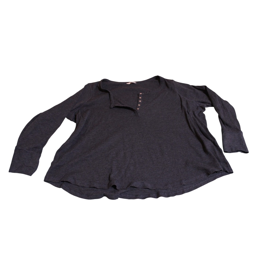 Terra & Sky Womens 4X Charcoal Gray Waffle Knit Henley Long Sleeve Top 28W-30W